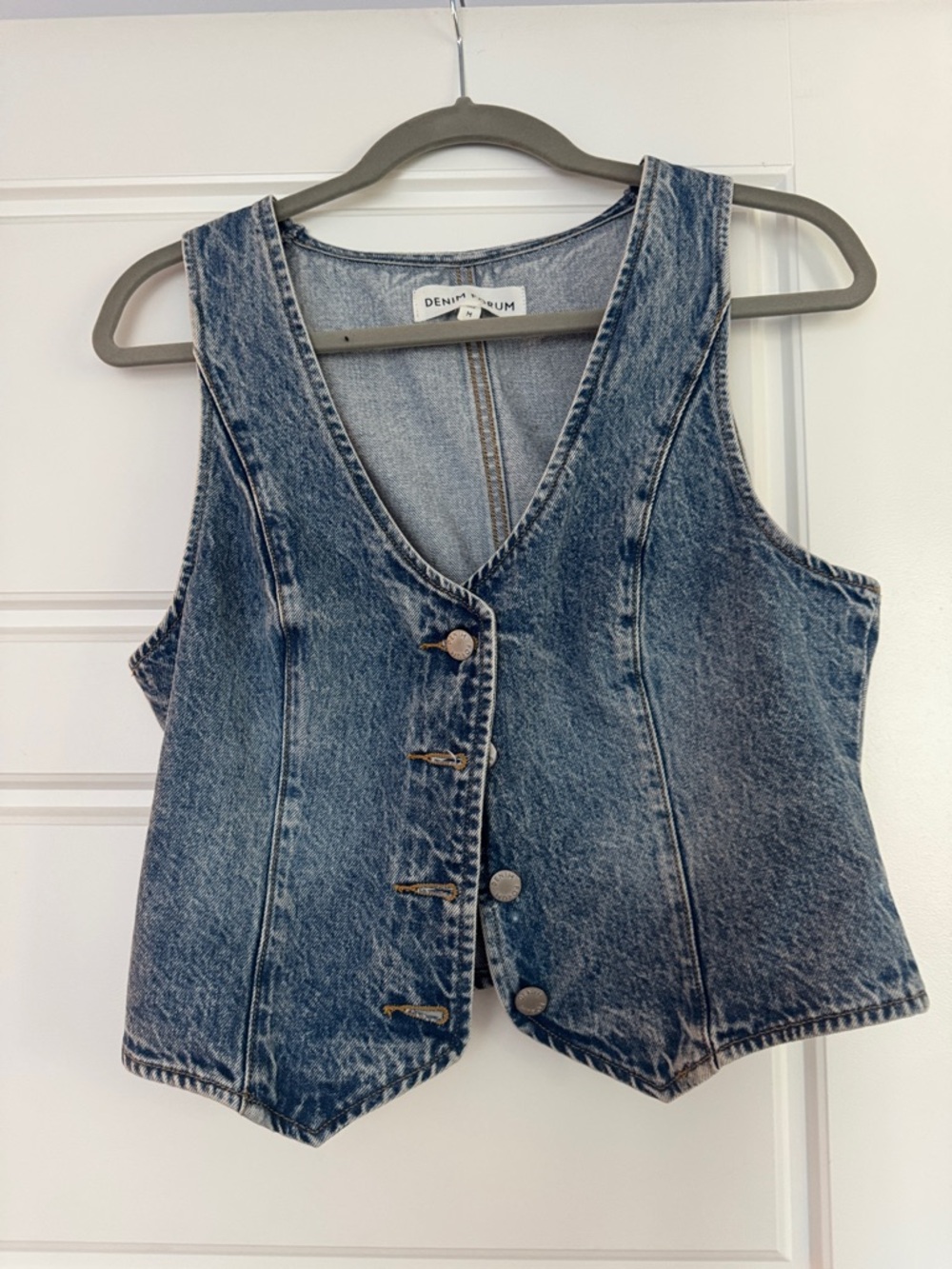 Denim Forum Faded Blue Button-Front Denim Vest